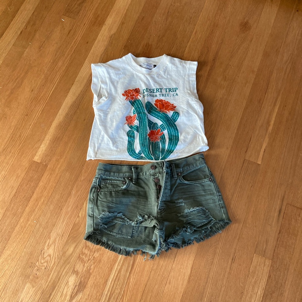 Free people good vibrations denim short and tank